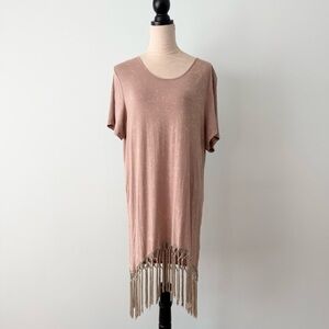 🌸 POL Open Back Fringe Cover-up Dress Size S Blush Boho Festival Tunic
